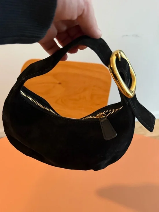 Madewell Black Suede Crescent Mini Bag with Gold Buckle - Picture 2 of 3